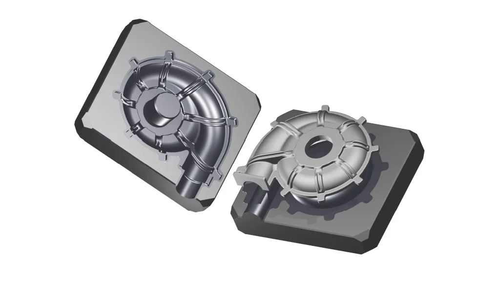 โมเดล CAD ของแม่พิมพ์สองฝั่งที่เตรียมด้วย Mastercam Design